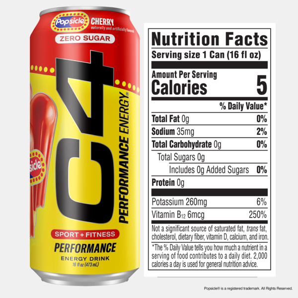 C4 Energy Performance Energy Drink, Carbonated, Cherry Popsicle