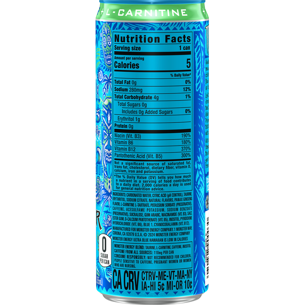 Monster Zero Sugar Ultra Blue Hawaiian Energy Drink