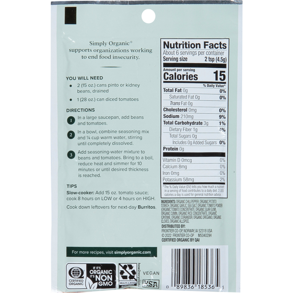 Simply Organic Seasoning Mix, Vegetarian Chili