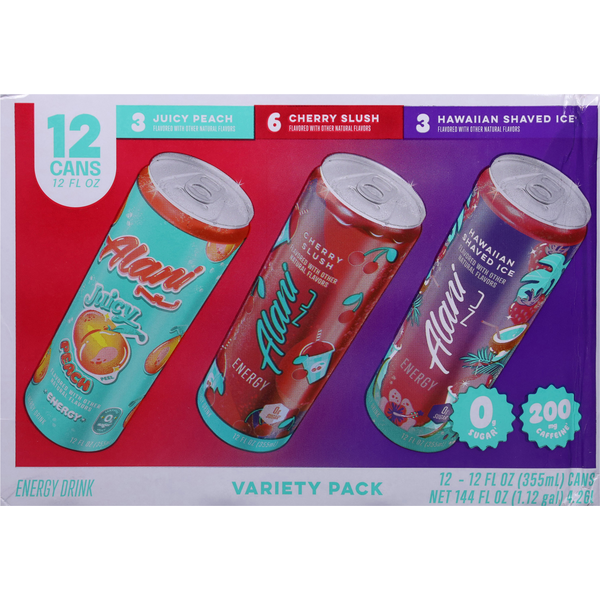 Alani Nu Juicy Peach/Cherry Slush/Hawaiian Shaved Ice Energy Drink Variety Pack