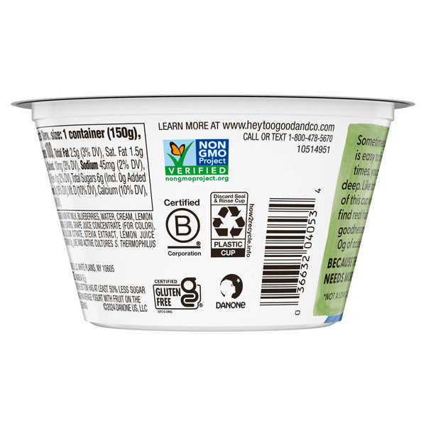 Too Good & Co. Fruit on the Bottom Blueberry Lemon Yogurt-Cultured Low Fat Milk Product, Smooth and Creamy Adult Snacks with Real Fruit, 5.3 oz Cup