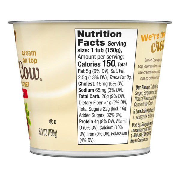 Brown Cow® Brown Cow Cream Top Strawberry on the Bottom Whole Milk Yogurt, 5.3 oz. Cup- Creamy, Delicious Yogurt