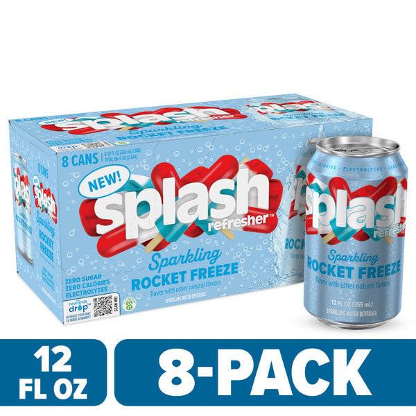 SPLASH Refresher Sparkling Water, Rocket Freeze Flavor - 12 Fl Oz Cans, 8 Pack
