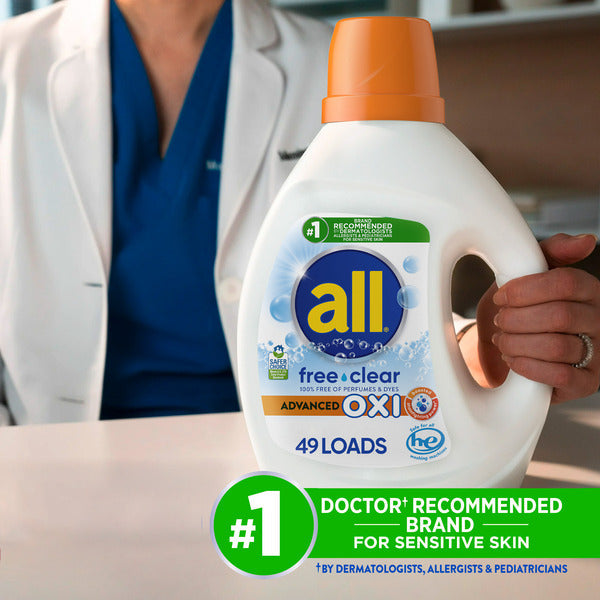All Liquid Laundry Detergent, Free Clear, OXI, 73 fl oz, 49 Loads