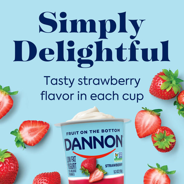 Dannon Fruit on the Bottom Strawberry Low Fat Yogurt, Gluten Free Snacks with Real Strawberry Pieces, Good Source of Calcium and Vitamin D, 5.3 OZ Yogurt Container