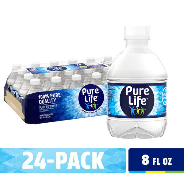 PURE LIFE Purified Water, 8 Fl Oz, Plastic Bottled Water (24 Pack)