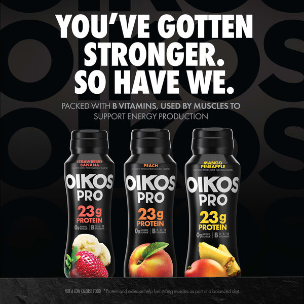 Oikos Pro 23g Protein, Peach Cultured Dairy Drink, 0g Added Sugar, Convenient High Protein Snacks for School, Office, Gym, 7 fl oz Bottle