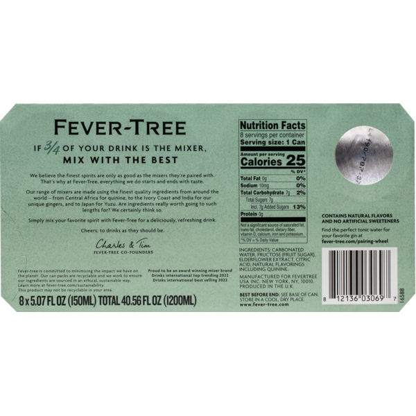 Fever-Tree Elderflower Tonic Water 8x150ml