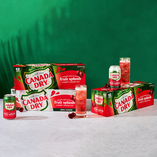 Canada Dry Fruit Splash Cherry Ginger Ale Soda, 12 fl oz cans, 12 pack