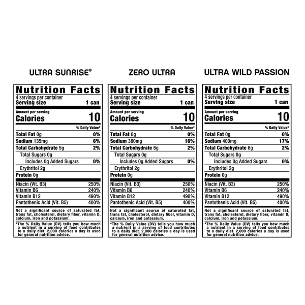 Monster Zero Sugar Ultra Sunrise/Zero Ultra/Ultra Wild Passion Energy Drink Variety Pack