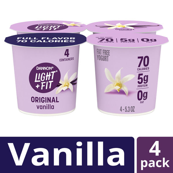Dannon Light + Fit Original Nonfat Yogurt Pack, 0 Fat and 70 Calories, Creamy and Delicious Vanilla Yogurt