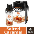 Oikos Protein Shake, Salted Caramel, 30g High Protein Drinks, Shelf Stable, Ready to Drink, 5g Prebiotic Fiber, 12 fl oz Bottle, 4 Count