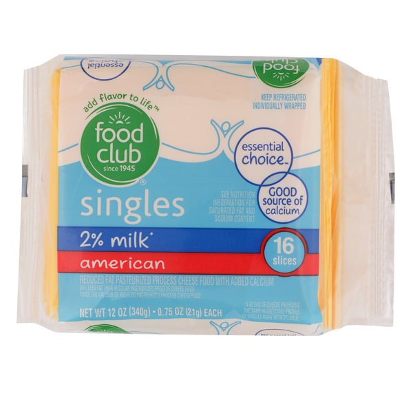 Food Club American 2% Milk Reduced Fat Pasteurized Process Cheese Food With Added Calcium Singles