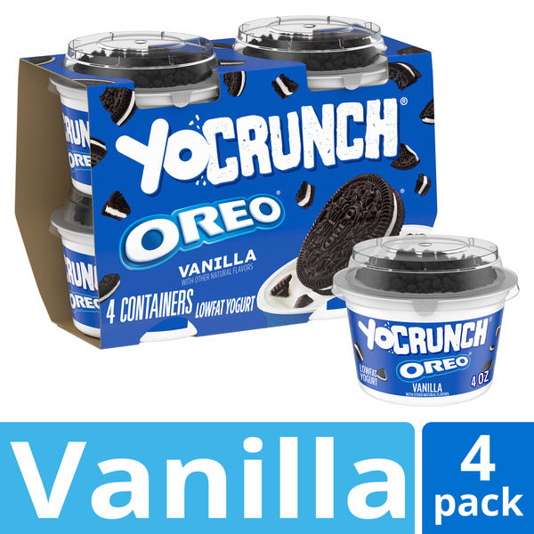 YoCrunch Vanilla Low Fat Yogurt with OREO(R) Cookie Pieces Yogurt Cups, Single Serve Snacks, 4 oz, 4 Count