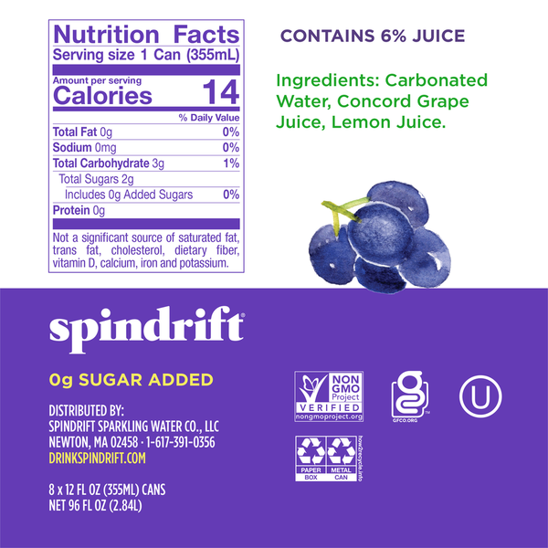 Spindrift Unsweetened Grapeade Sparkling Water