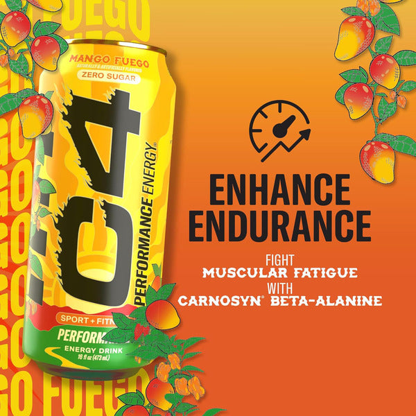 C4 Energy Performance Energy Drink, Carbonated, Mango Fuego