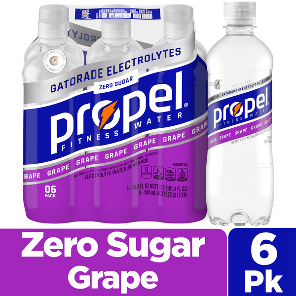 Propel Zero Calories Grape Flavored Water Beverage 6 Pack Plastic Bottles