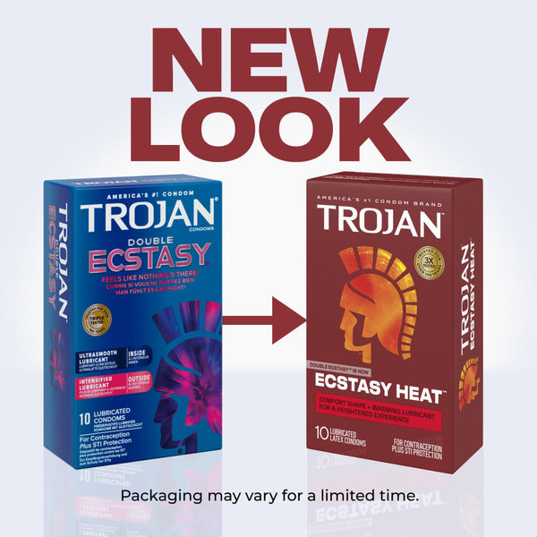 Trojan Ecstasy Heat Latex Lubricated Ribbed Condoms With Warming Lubricant