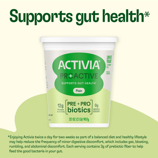 Activia Proactive Plain Prebiotic and Probiotic Yogurt, Creamy Low Fat Yogurt Tub, Helps Support Gut Health, 32 oz