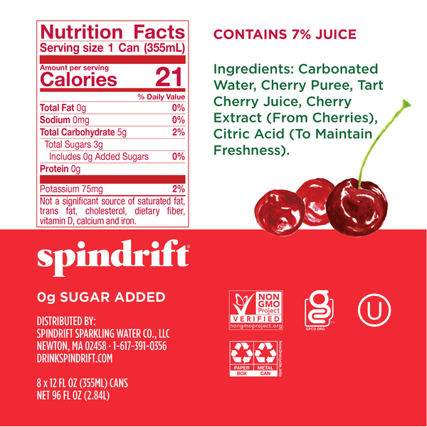 Spindrift Real Squeezed Fruit Unsweetened Cherry Sparkling Water