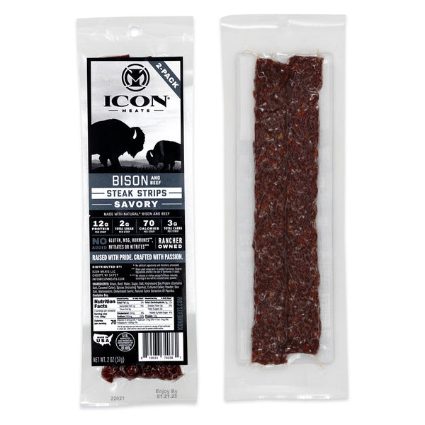 ICON Meats Bison & Beef Steak Strips - 2 oz - Savory