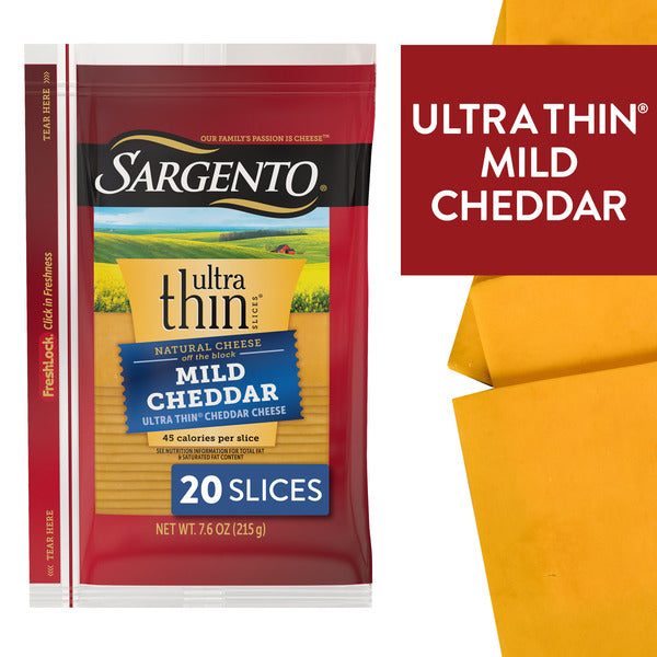 Sargento Ultra Thin® Natural Mild Cheddar Cheese Slices, 20 Slices
