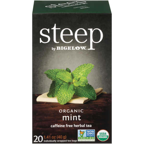 Steep By Bigelow Organic Mint Herbal Tea Caffeine Free 20 TB, 20 individually wrapped tea bags