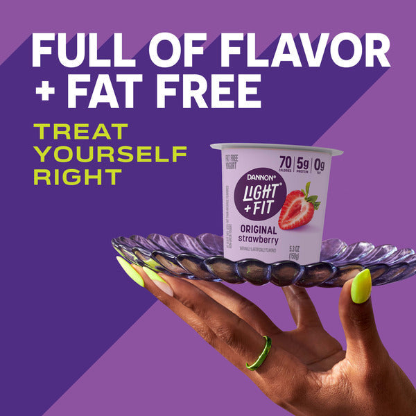 Dannon Light + Fit Dannon Light + Fit Strawberry Original Nonfat Yogurt, 0 Fat and 70 Calories, Creamy and Delicious Strawberry Yogurt, 5.3 OZ Cup
