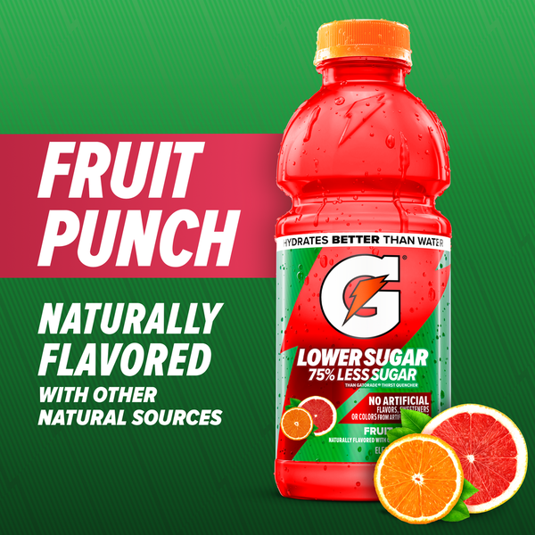 Gatorade Lower Sugar Electrolyte Beverage Fruit Punch Naturally Flavored