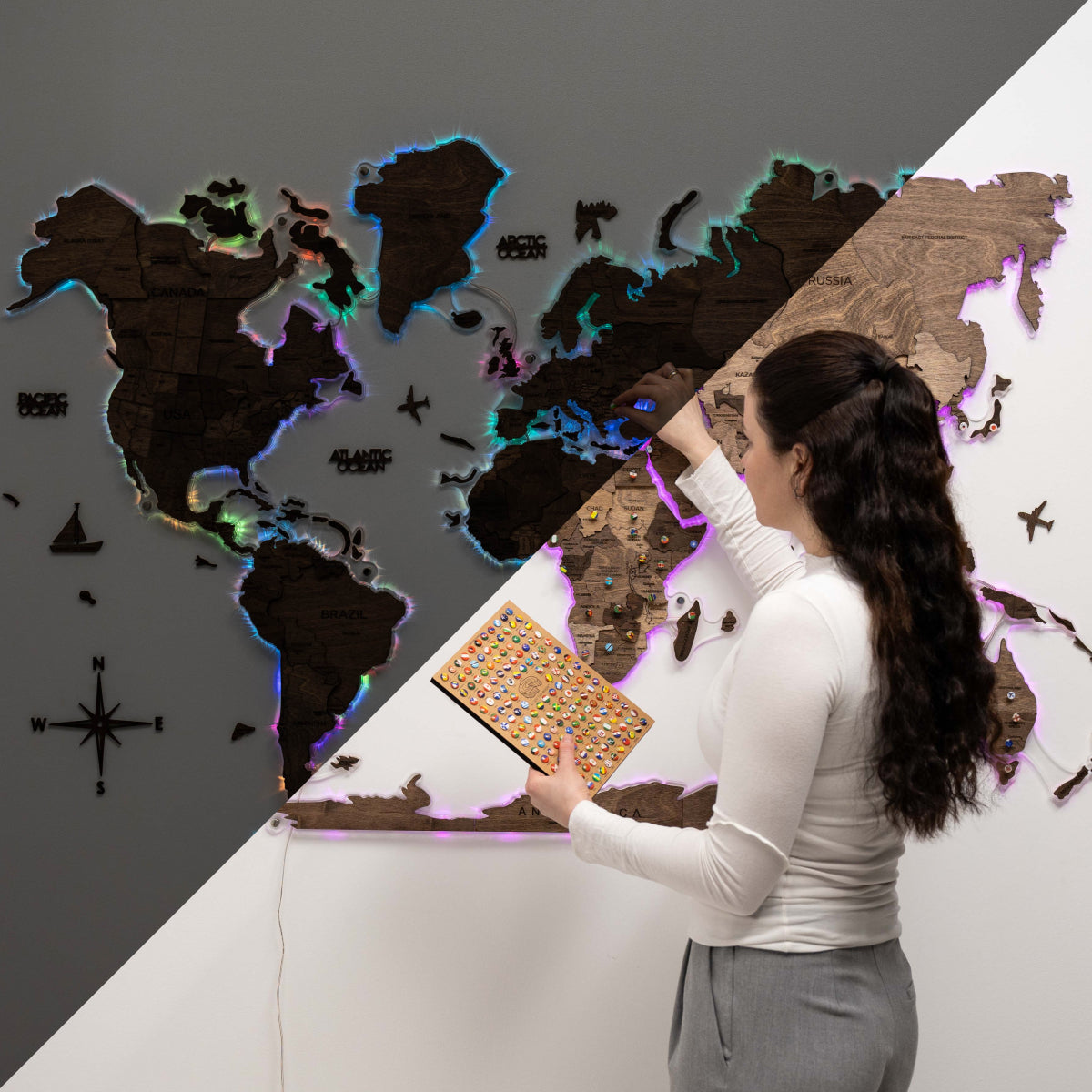 3D LED Wooden World Map 2.0 Dark Walnut