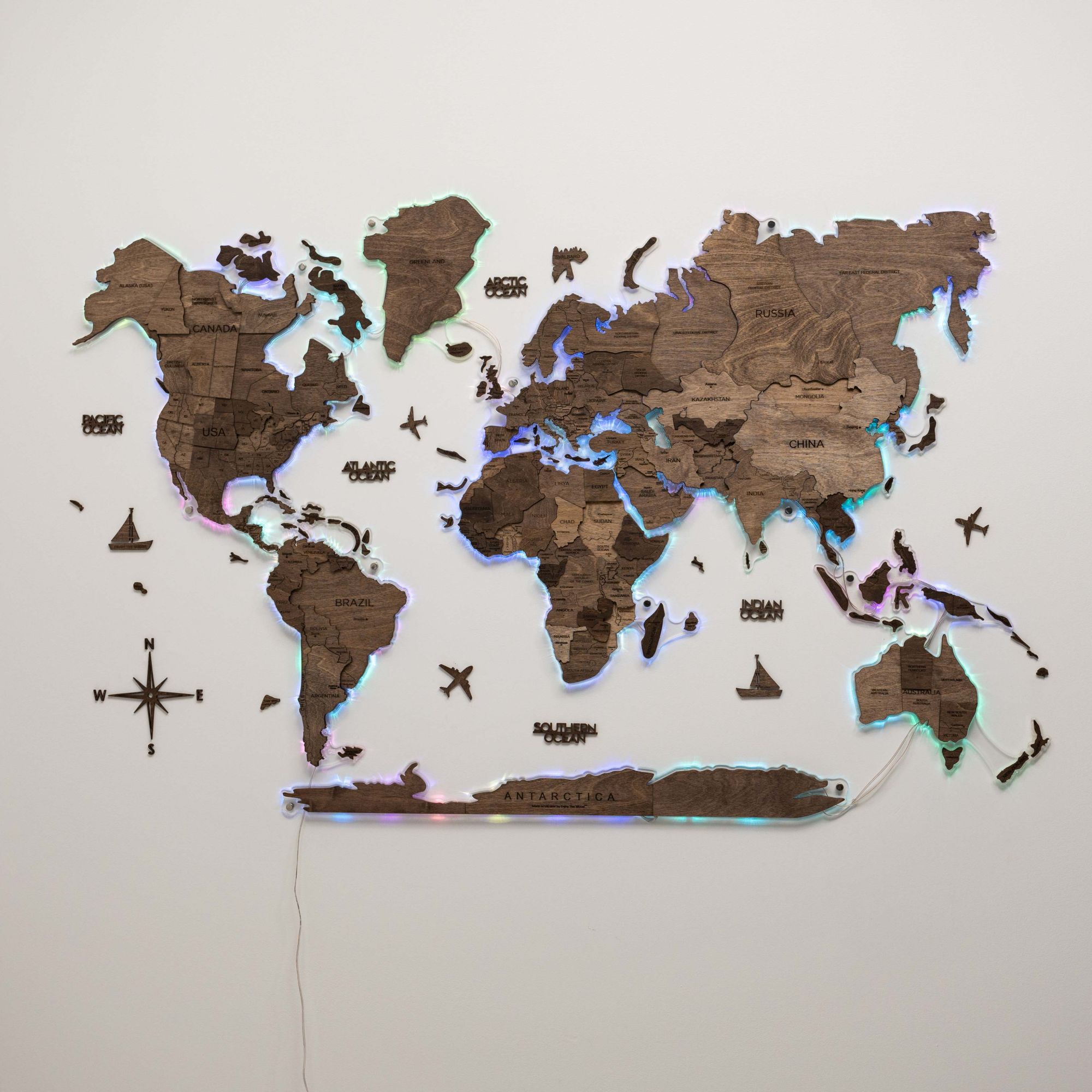 3D LED Wooden World Map 2.0 Dark Walnut