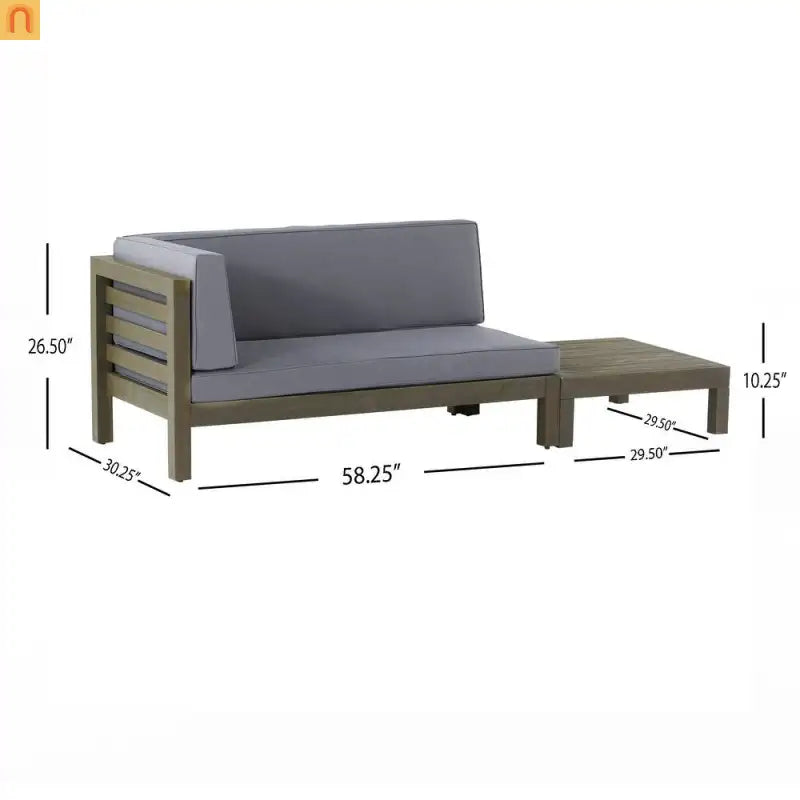 Outdoor Corner Loveseat Set Acacia Wood Dark Gray 2 Piece L Shape Coffee