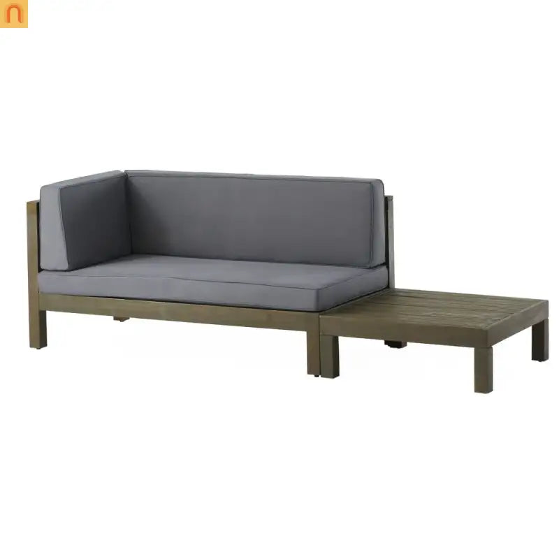 Outdoor Corner Loveseat Set Acacia Wood Dark Gray 2 Piece L Shape Coffee