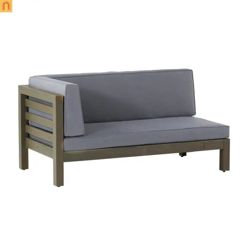 Outdoor Corner Loveseat Set Acacia Wood Dark Gray 2 Piece L Shape Coffee