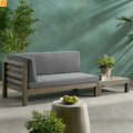 Outdoor Corner Loveseat Set Acacia Wood Dark Gray 2 Piece L Shape Coffee