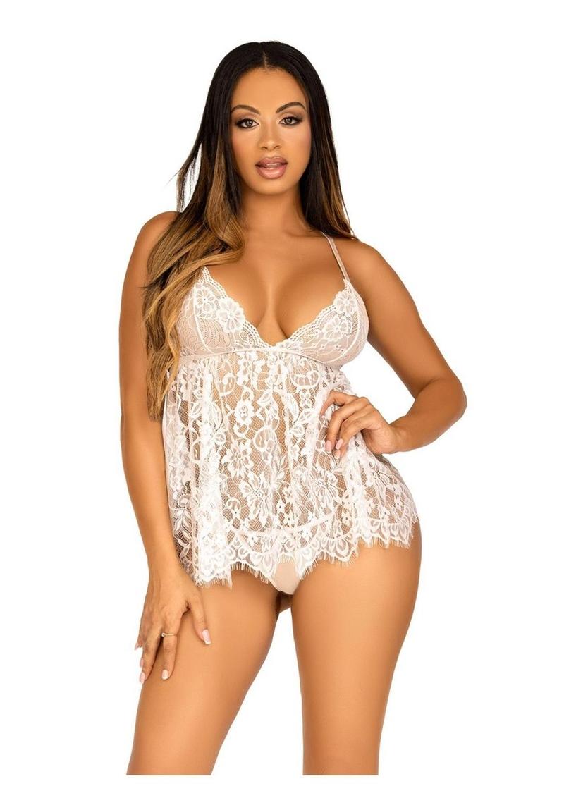 Floral Lace Babydoll with Eyelash Lace Scalloped Hem