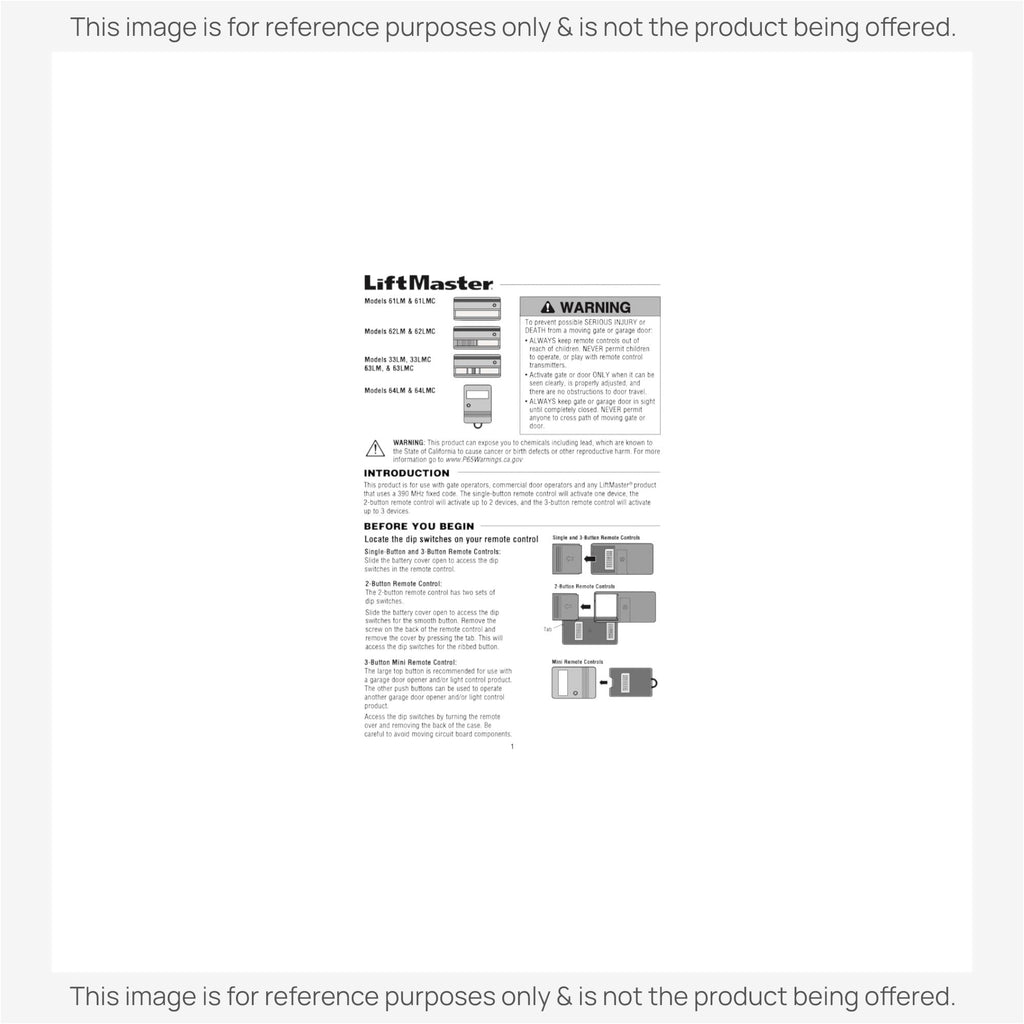 Substitute for LiftMaster 33LM / 33LMC / 63LM / 63LMC 3-Button Visor 390mhz Garage Door Opener Remote Control [375UT-3button]
