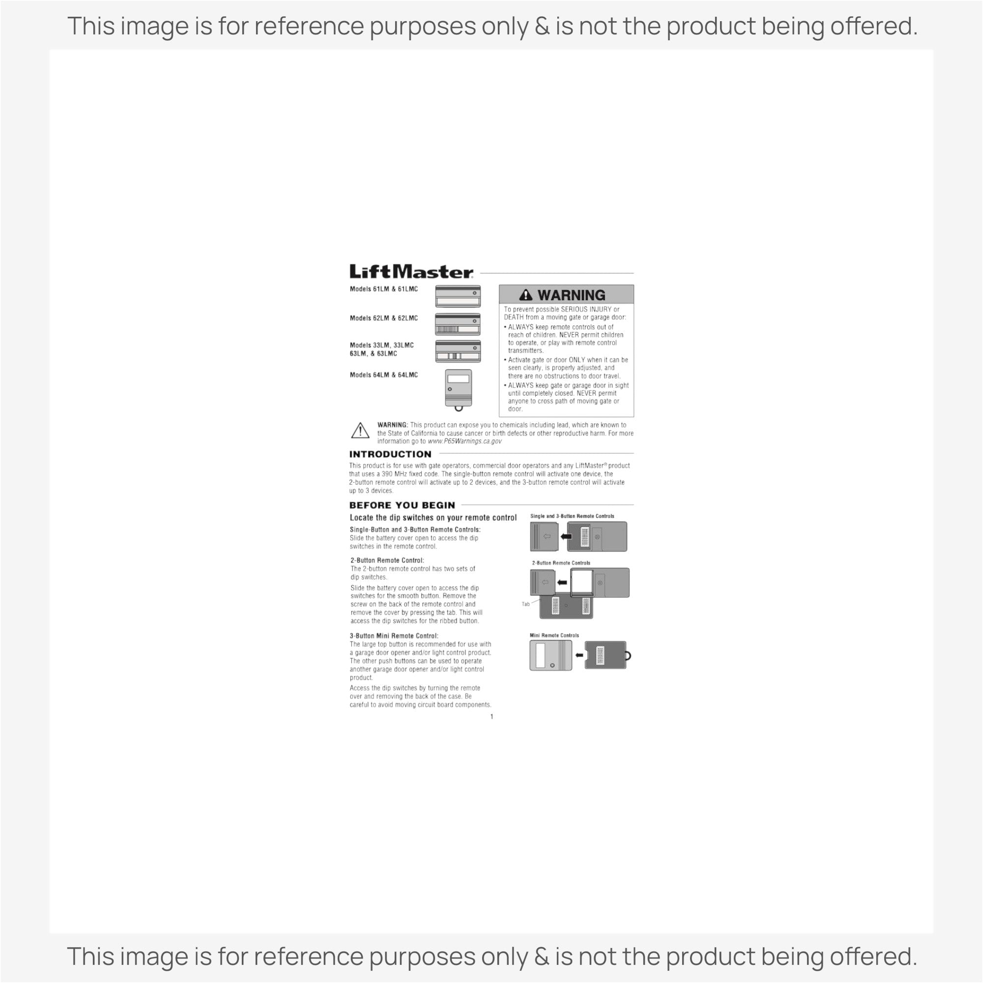 Substitute for LiftMaster 33LM / 33LMC / 63LM / 63LMC 3-Button Visor 390mhz Garage Door Opener Remote Control [375UT-3button]