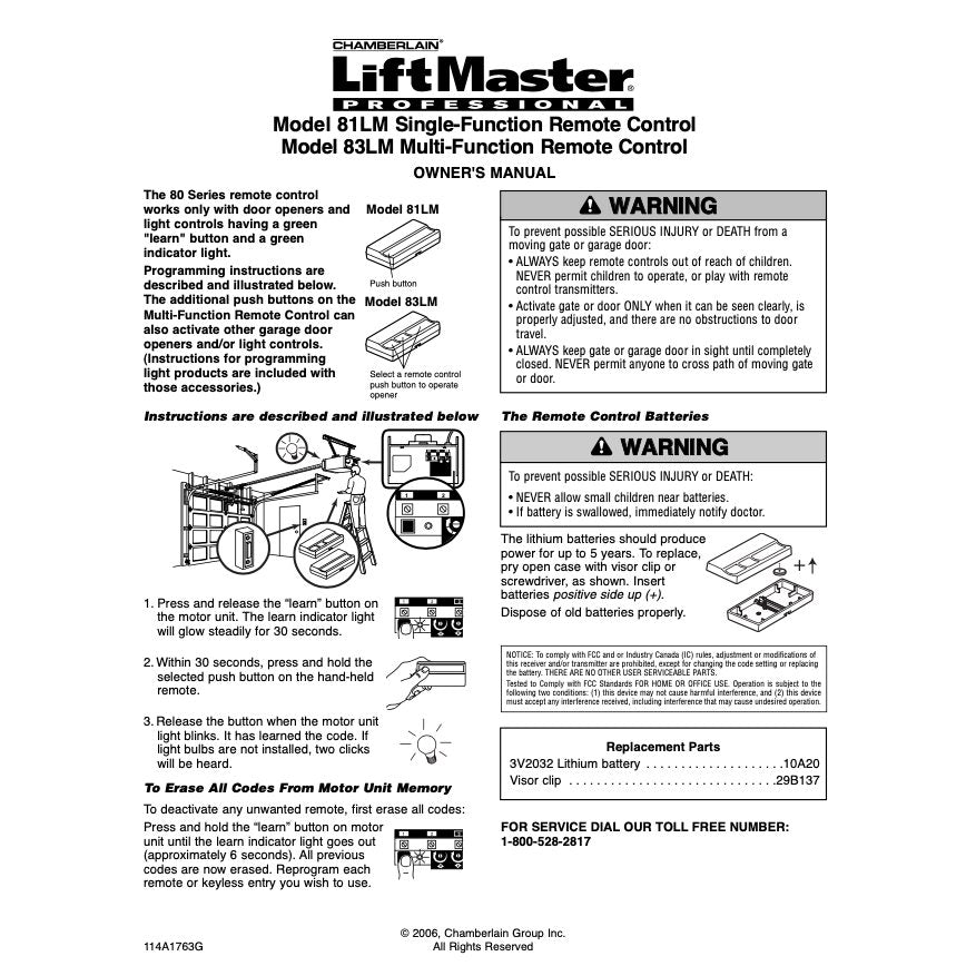 Substitute for LiftMaster 81LM 1-Button Vizor 390mhz Garage Door Opener Remote Control [891LM]