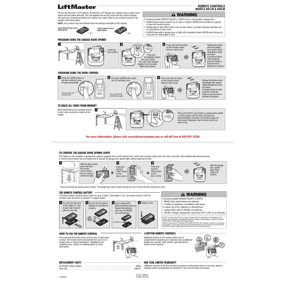 Substitute for LiftMaster 893LM 3-Button Vizor 310/315/390 MHz Garage Door Opener Remote Control [893LM]