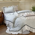 Light blue floral cotton bedding sets bedroom ruffle trim