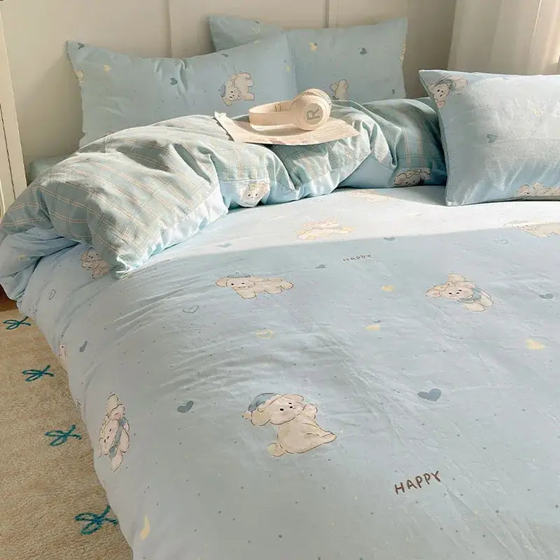 DecorBites™ Cartoon Pattern 100% Cotton Bedding Set - Single Double Size Soft Fitted Sheet, Cozy & Breathable