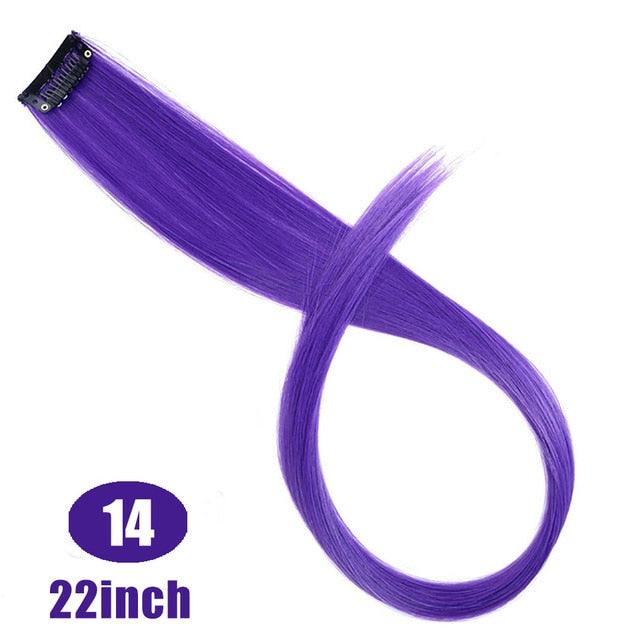 Long Straight Rainbow Highlight Colored Hair Extensions Clip In Fake Hair Synthetic Hair Pieces Party Highlights Colored Clip in Hair Extensions for Women Girls Kids Gift