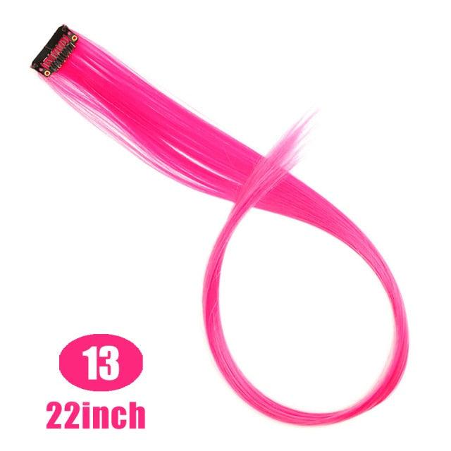 Long Straight Rainbow Highlight Colored Hair Extensions Clip In Fake Hair Synthetic Hair Pieces Party Highlights Colored Clip in Hair Extensions for Women Girls Kids Gift