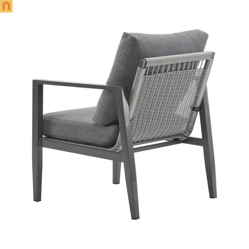 Outdoor Lounge Chair Aluminum Gray Rope Accents with Cushions