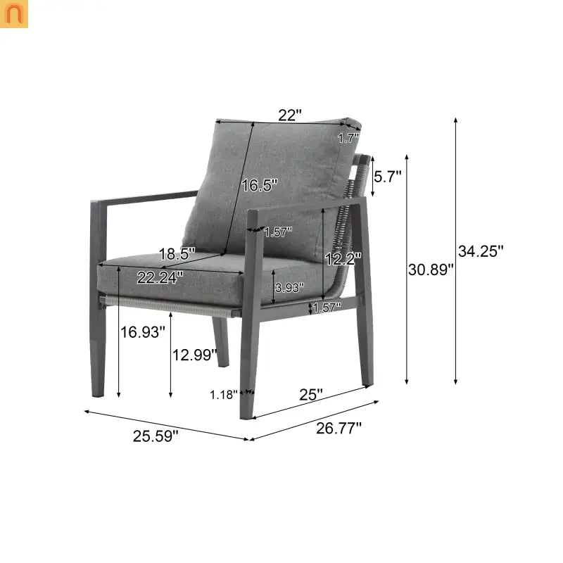 Outdoor Lounge Chair Aluminum Gray Rope Accents with Cushions