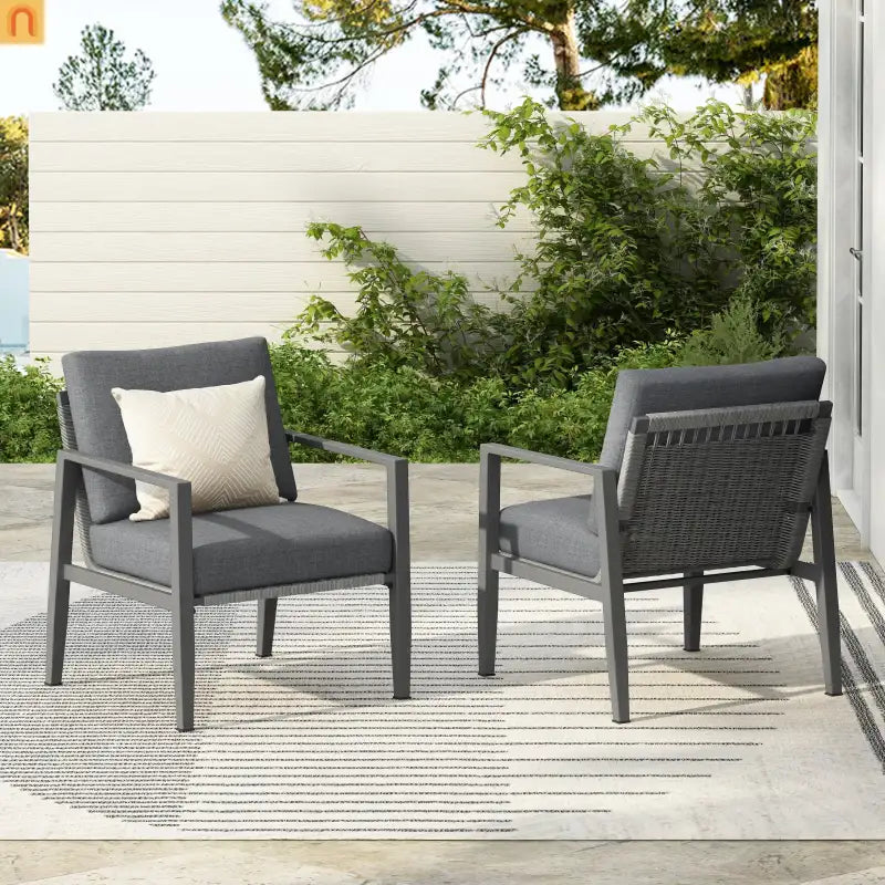 Outdoor Lounge Chair Aluminum Gray Rope Accents with Cushions