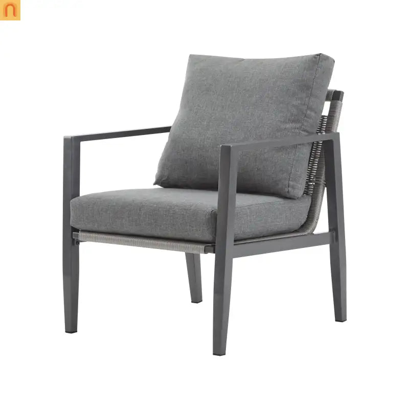 Outdoor Lounge Chair Aluminum Gray Rope Accents with Cushions