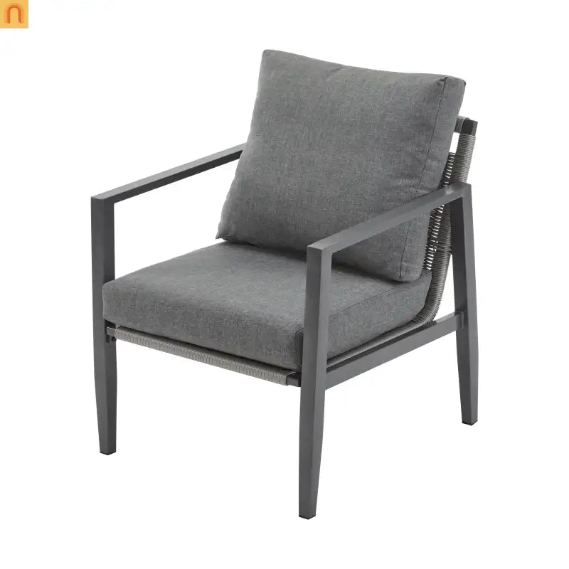 Outdoor Lounge Chair Aluminum Gray Rope Accents with Cushions
