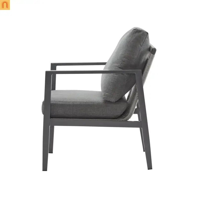 Outdoor Lounge Chair Aluminum Gray Rope Accents with Cushions